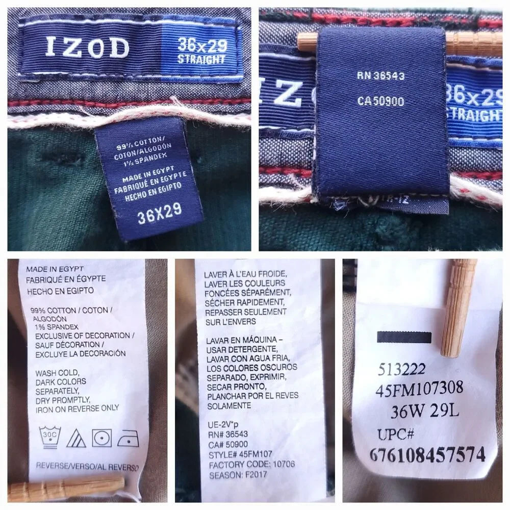 IZOD Corduroy Pants 35 x 28 (36x29 Label) Green Straight Leg Casual Chino Preppy - Picture 6 of 11